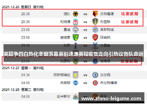 英超争四白热化冬窗落幕赛前速递赛程密集走向引热议各队命运