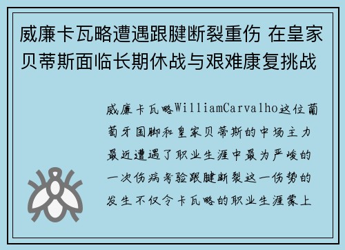 威廉卡瓦略遭遇跟腱断裂重伤 在皇家贝蒂斯面临长期休战与艰难康复挑战