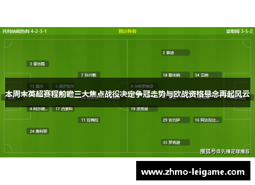 本周末英超赛程前瞻三大焦点战役决定争冠走势与欧战资格悬念再起风云 本周末英超赛程前瞻三大焦点战役决定争冠走势与欧战资格悬念再起风云
